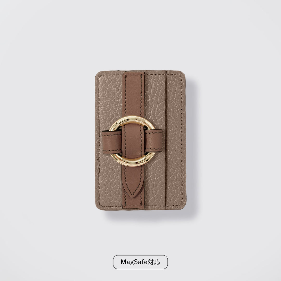 MagSafe-compatible genuine leather card pocket with ring buckle strap, 32 colors, Italian shrink leather
