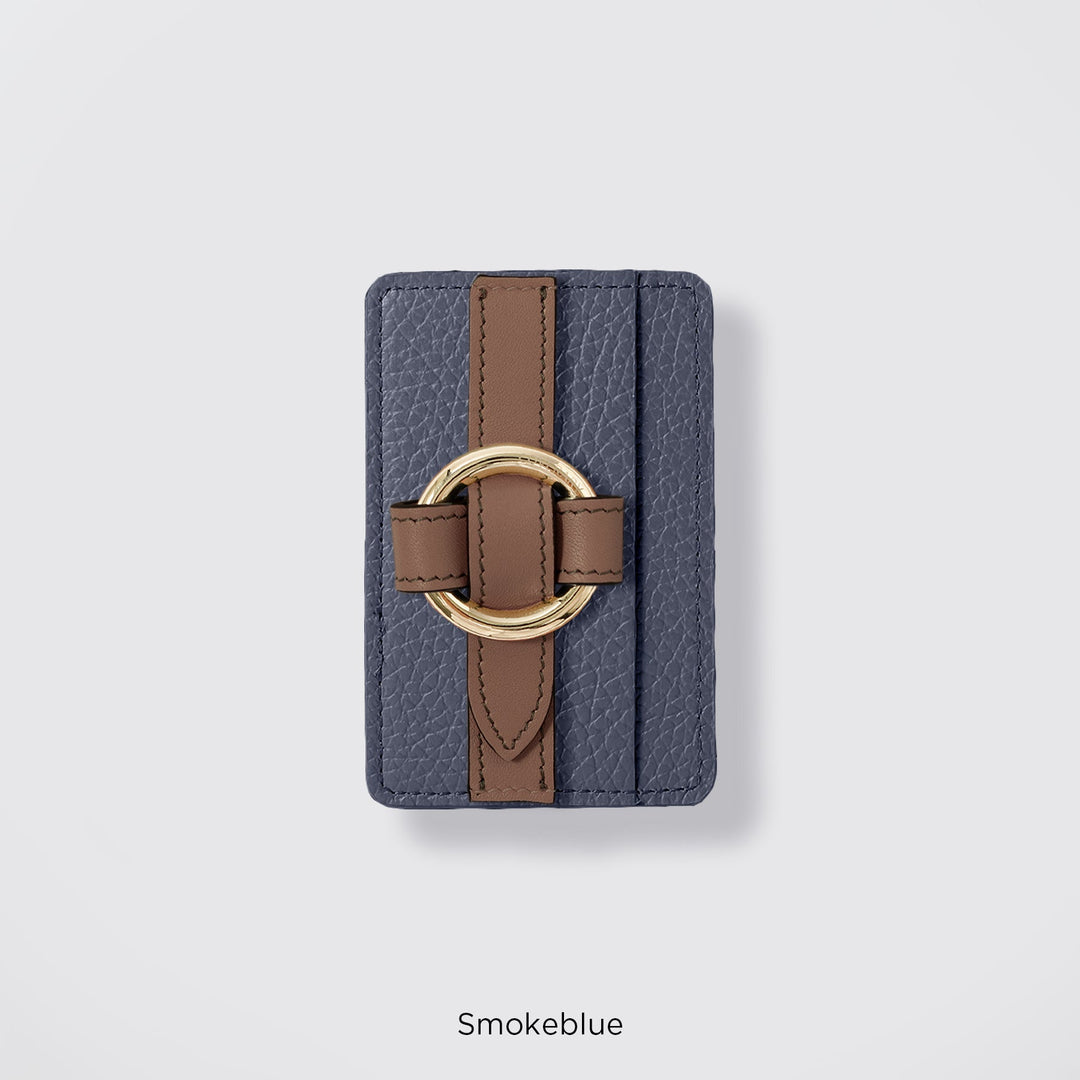MagSafe-compatible genuine leather card pocket with ring buckle strap, 32 colors, Italian shrink leather