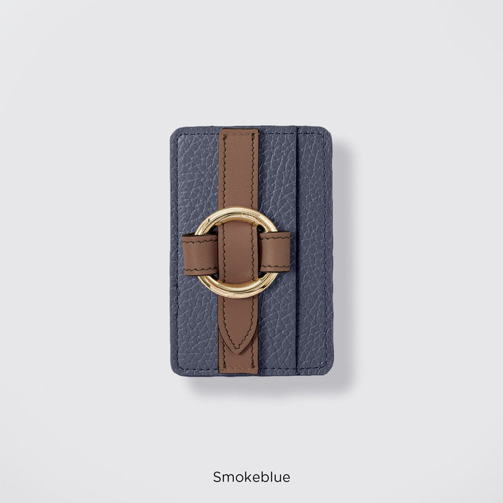 MagSafe-compatible genuine leather card pocket with ring buckle strap, 32 colors, Italian shrink leather