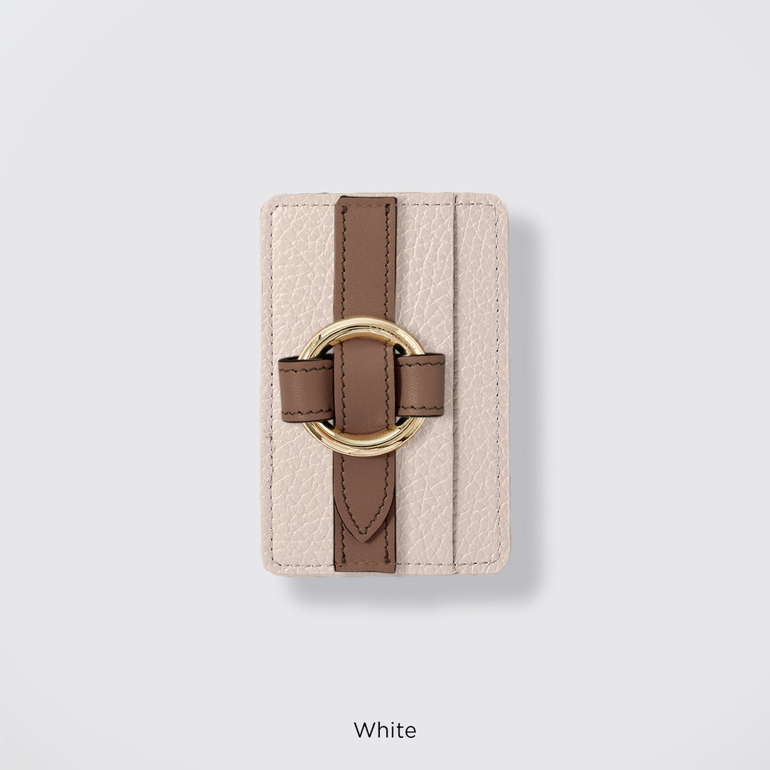 MagSafe-compatible genuine leather card pocket with ring buckle strap, 32 colors, Italian shrink leather