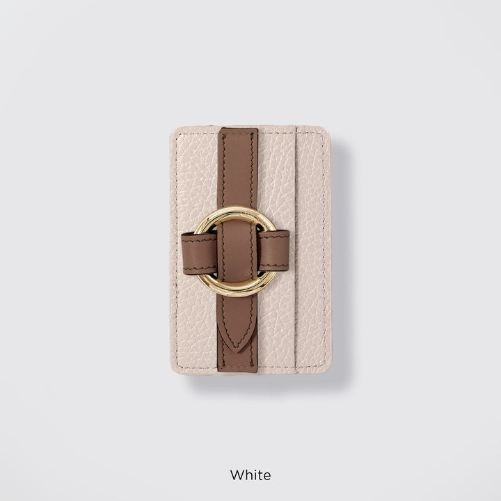 MagSafe-compatible genuine leather card pocket with ring buckle strap, 32 colors, Italian shrink leather