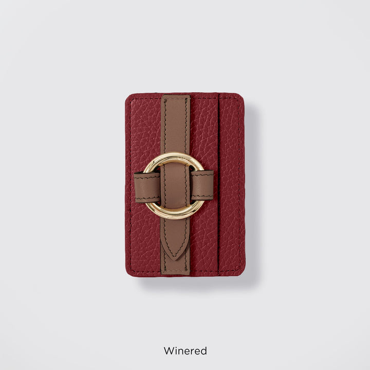 MagSafe-compatible genuine leather card pocket with ring buckle strap, 32 colors, Italian shrink leather