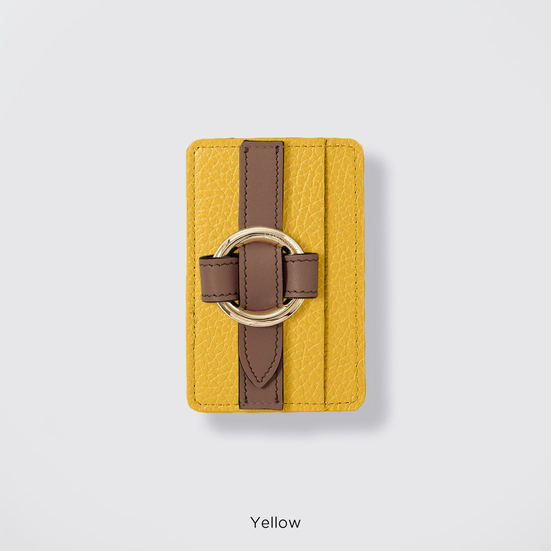 MagSafe-compatible genuine leather card pocket with ring buckle strap, 32 colors, Italian shrink leather