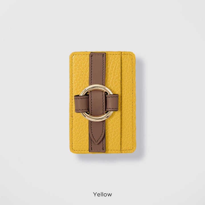 MagSafe-compatible genuine leather card pocket with ring buckle strap, 32 colors, Italian shrink leather