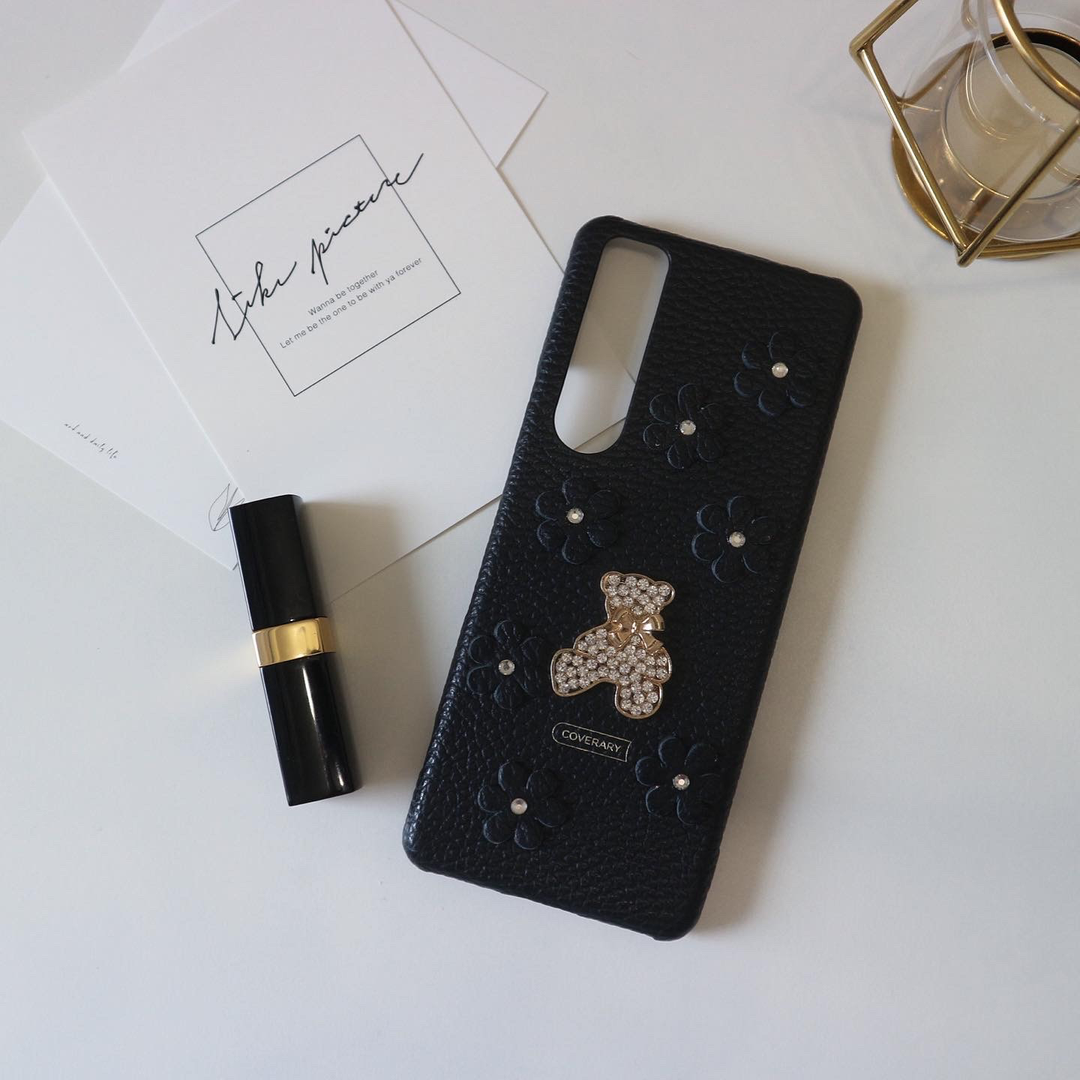 本革 32色 イタリアンシュリンクレザー フラワーベアデコ 背面ケースB（ストーン）