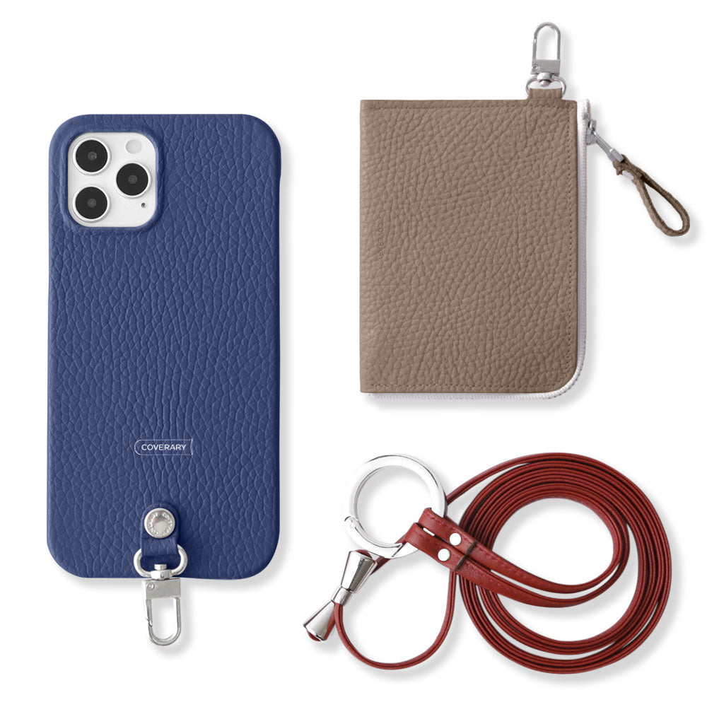 Genuine leather Italian shrink leather 3-piece set C with mini wallet & ring shoulder strap (with metal fittings) back case for Google Pixel series