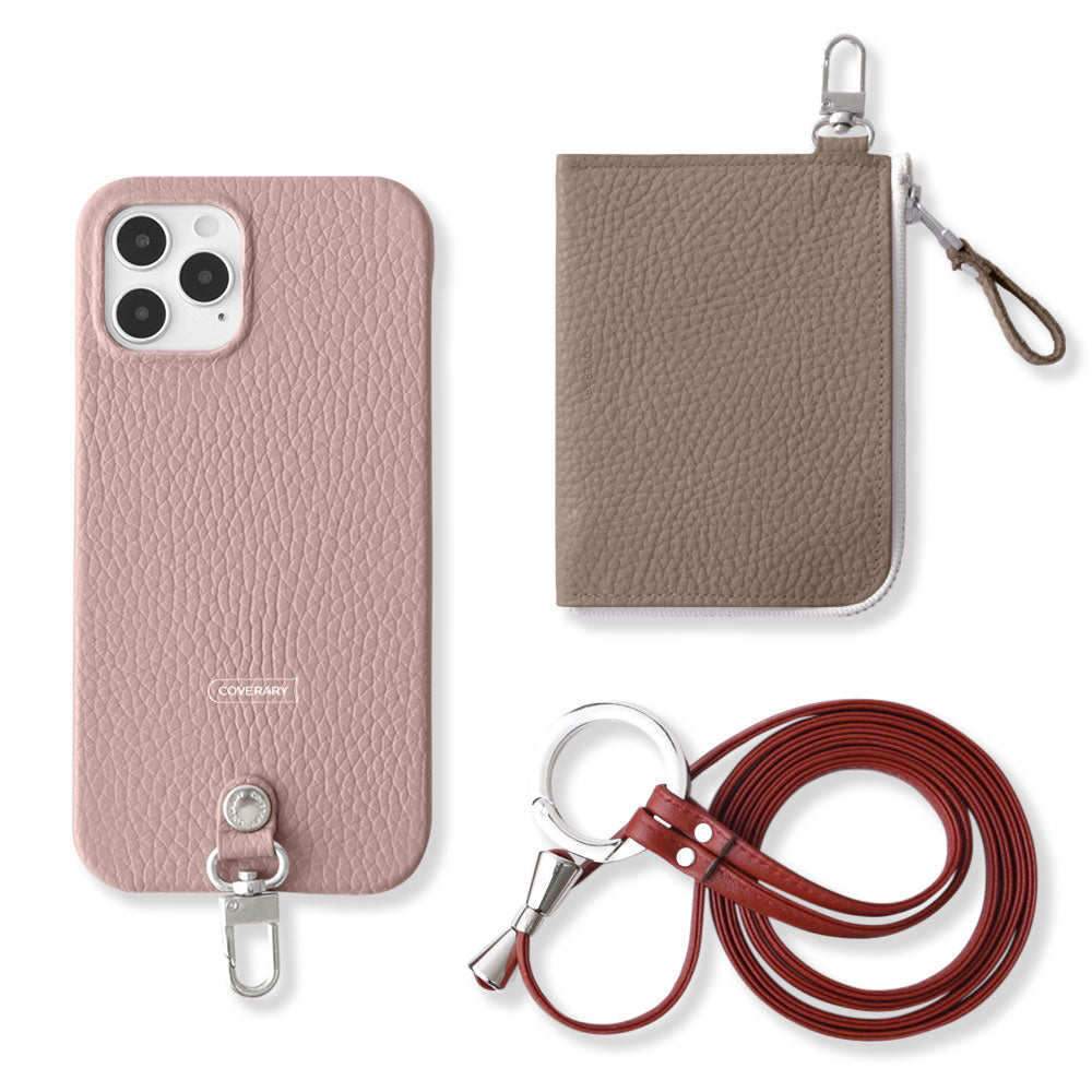 Genuine leather Italian shrink leather 3-piece set C with mini wallet & ring shoulder strap (with metal fittings) back case for Google Pixel series