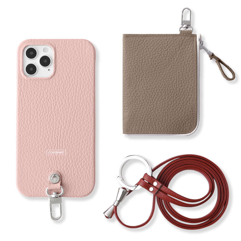Genuine leather Italian shrink leather 3-piece set C with mini wallet & ring shoulder strap (with metal fittings) back case for Google Pixel series