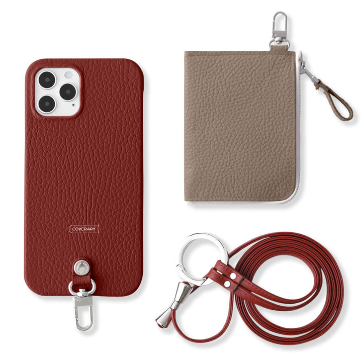 Genuine leather Italian shrink leather 3-piece set C with mini wallet & ring shoulder strap (with metal fittings) back case for Google Pixel series