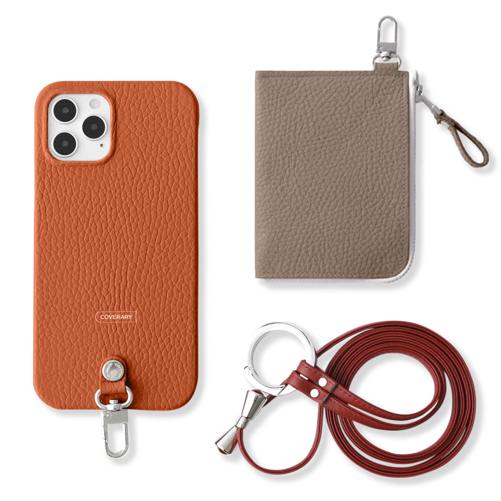 Genuine leather Italian shrink leather 3-piece set C with mini wallet & ring shoulder strap (with metal fittings) back case for Google Pixel series