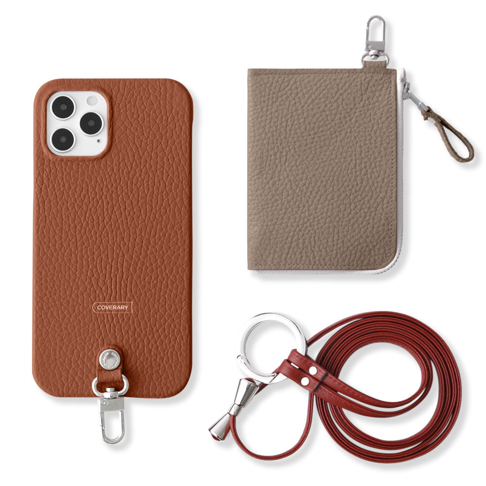 Genuine leather Italian shrink leather 3-piece set C with mini wallet & ring shoulder strap (with metal fittings) back case for Google Pixel series