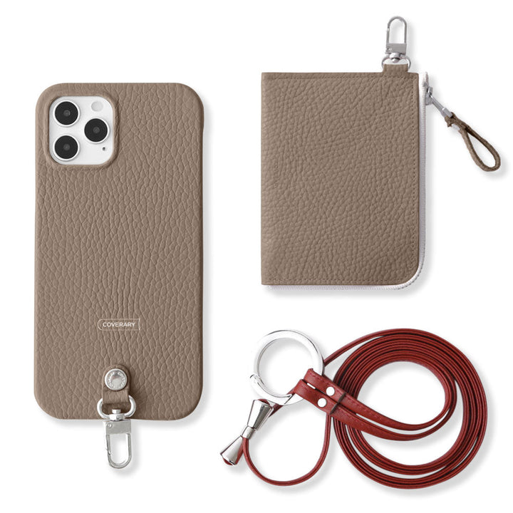 Genuine leather Italian shrink leather 3-piece set C with mini wallet & ring shoulder strap (with metal fittings) back case for Google Pixel series