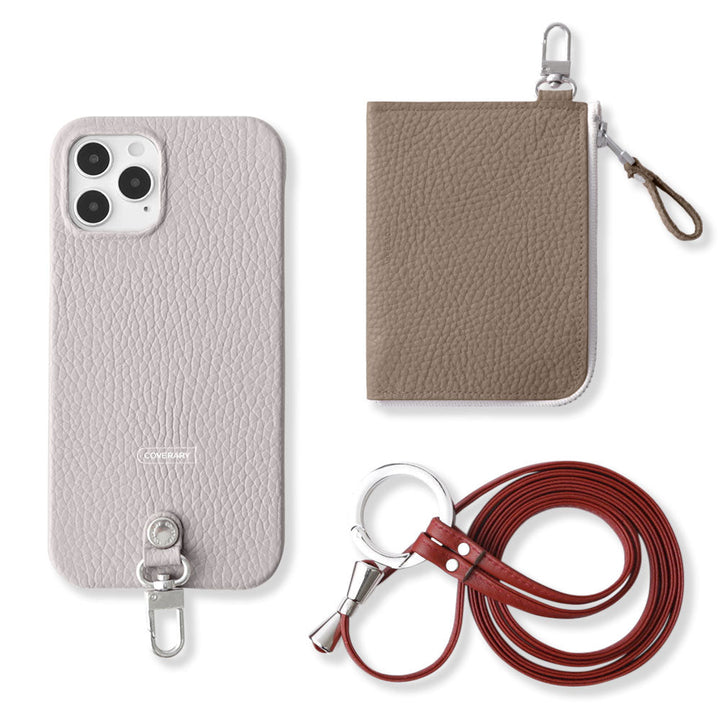 Genuine leather Italian shrink leather 3-piece set C with mini wallet & ring shoulder strap (with metal fittings) back case for Google Pixel series