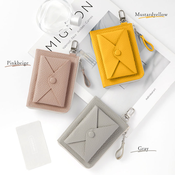 Genuine leather Italian shrink leather mini wallet with card pocket and hanging hook