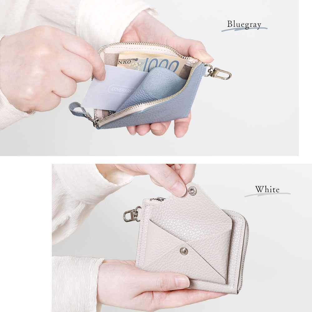 Genuine leather Italian shrink leather mini wallet with card pocket and hanging hook