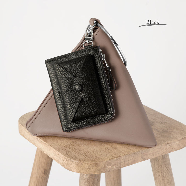 Genuine leather Italian shrink leather mini wallet with card pocket and hanging hook