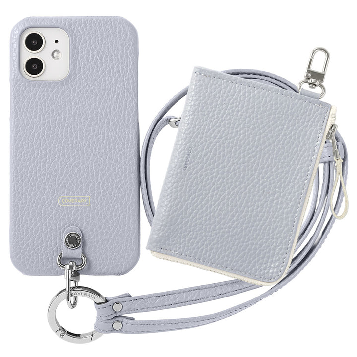 Ensemble 3 pièces en cuir italien grainé C avec mini portefeuille et bandoulière à anneau (avec ferrures) et coque arrière