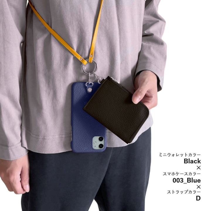 Genuine leather Italian shrink leather 3-piece set C with mini wallet & ring shoulder strap (with metal fittings) back case for Google Pixel series