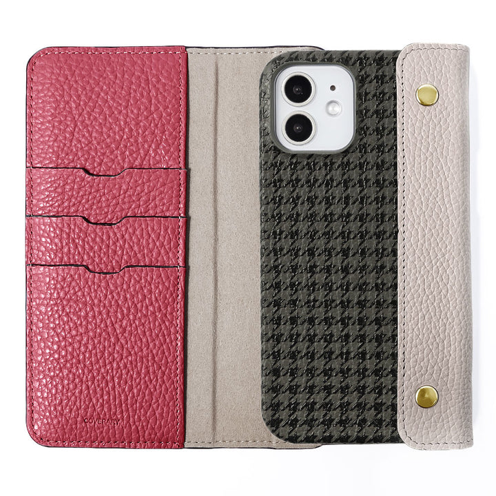 Genuine leather Italian shrink leather half pocket cover with houndstooth pattern back case