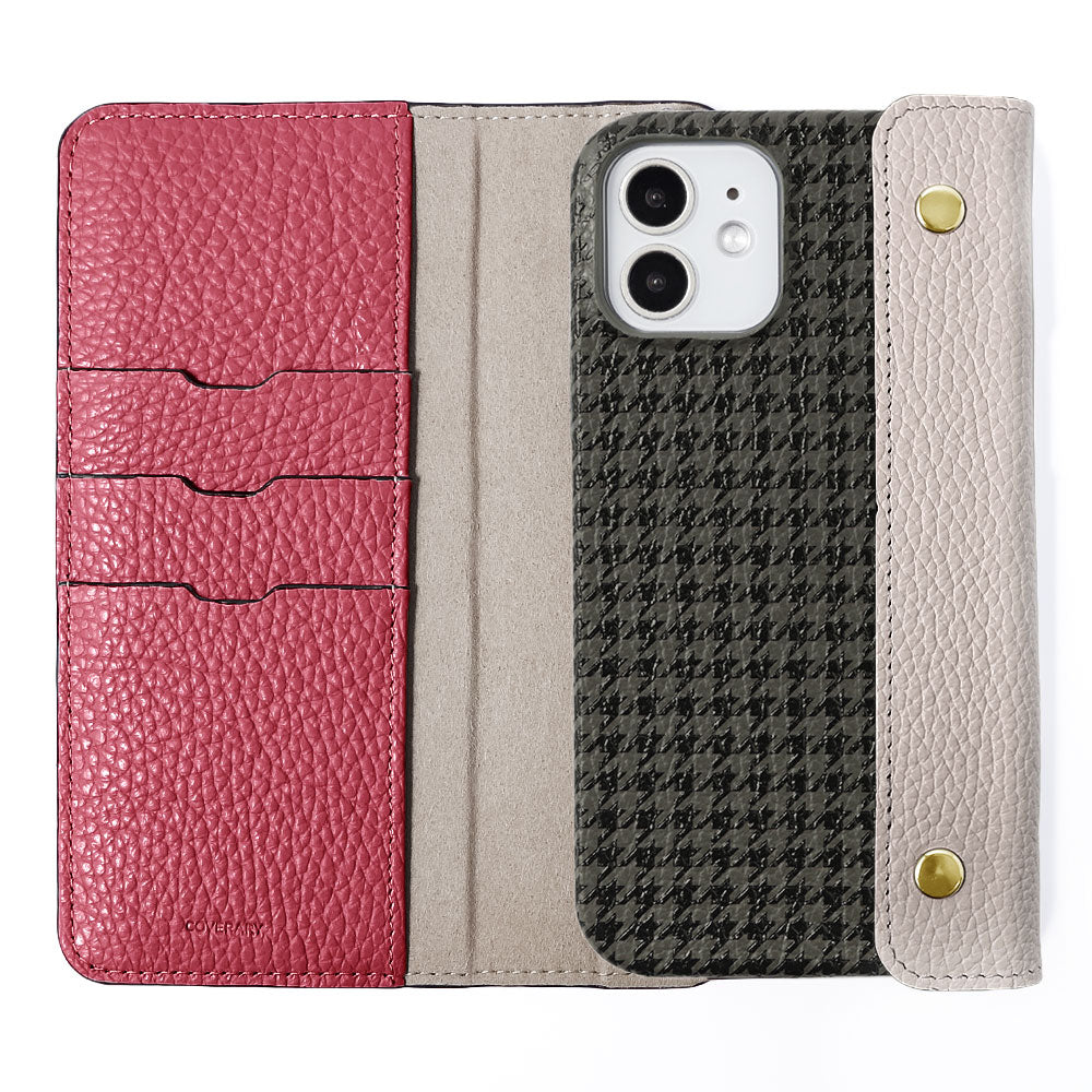 Genuine leather Italian shrink leather half pocket cover with houndstooth pattern back case AQUOS series