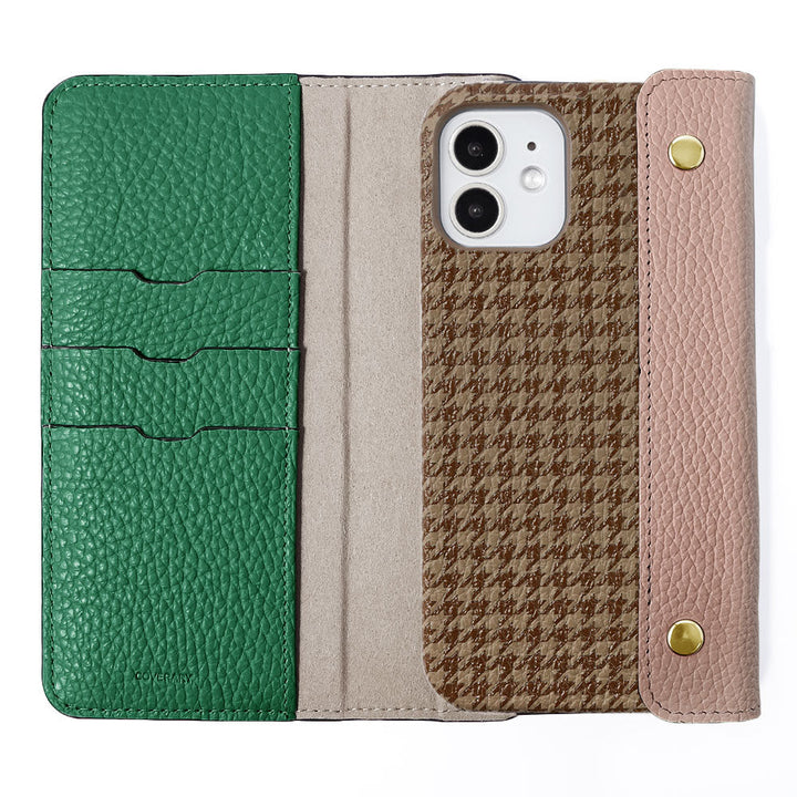 本革 イタリアンシュリンクレザー ハーフポケットカバー付き 千鳥格子柄 背面ケース Xperiaシリーズ