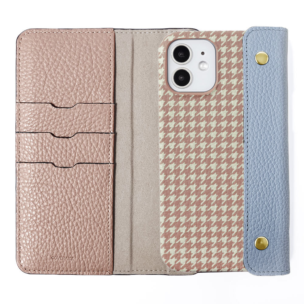 本革 イタリアンシュリンクレザー ハーフポケットカバー付き 千鳥格子柄 背面ケース Xperiaシリーズ