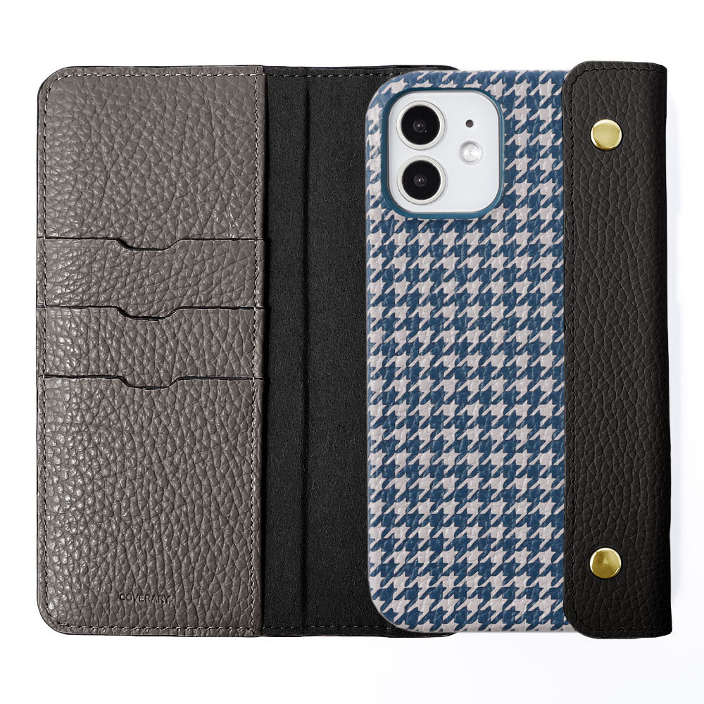 Genuine leather Italian shrink leather half pocket cover with houndstooth pattern back case AQUOS series