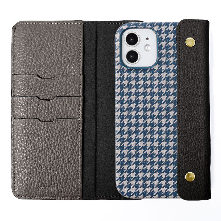 Genuine leather Italian shrink leather half pocket cover with houndstooth pattern back case AQUOS series