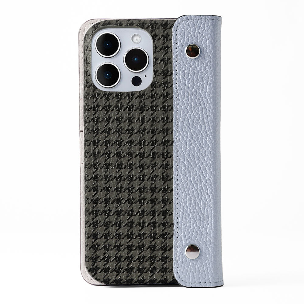 Genuine leather Italian shrink leather half pocket cover with houndstooth pattern back case
