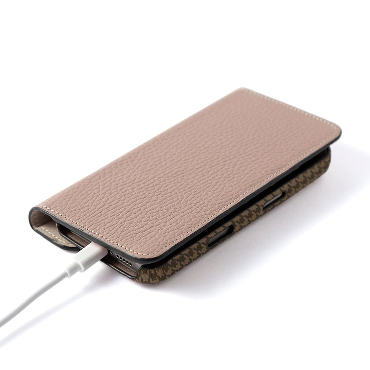Genuine leather Italian shrink leather half pocket cover with houndstooth pattern back case