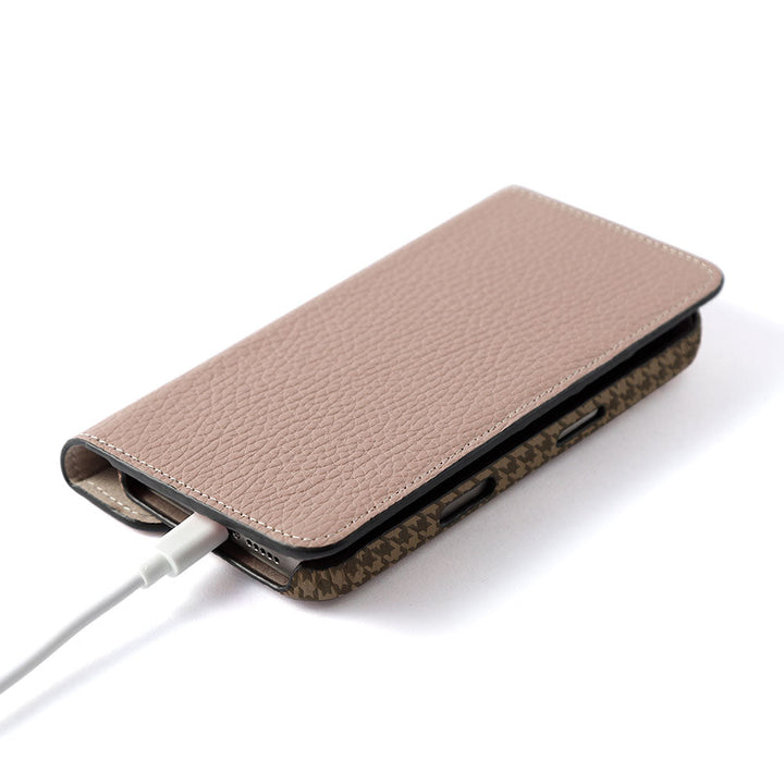 Genuine leather Italian shrink leather half pocket cover with houndstooth pattern back case AQUOS series