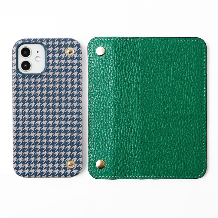 Genuine leather Italian shrink leather half pocket cover with houndstooth pattern back case AQUOS series