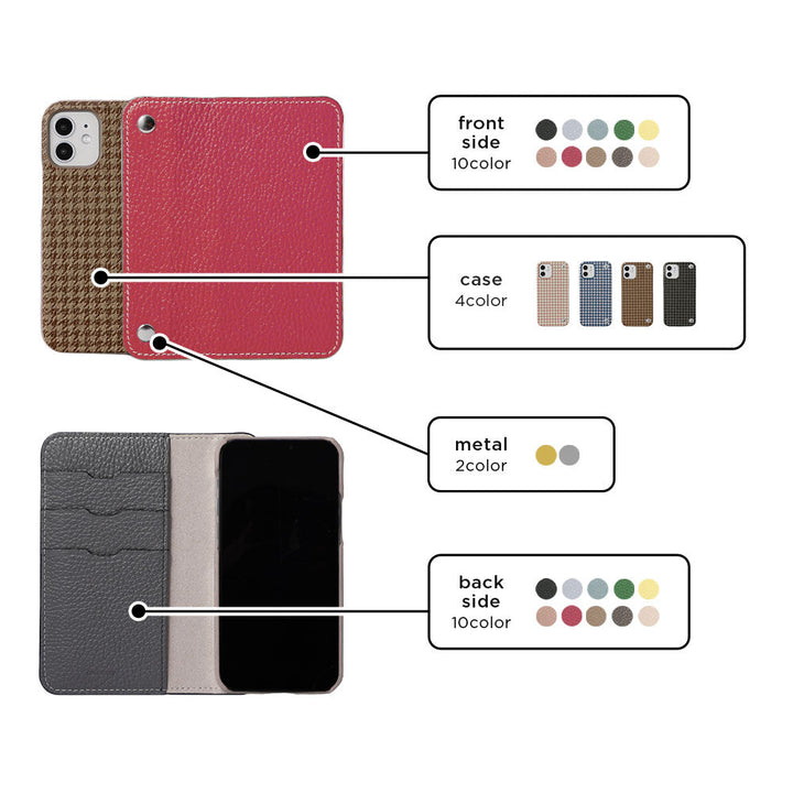 Genuine leather Italian shrink leather half pocket cover with houndstooth pattern back case AQUOS series