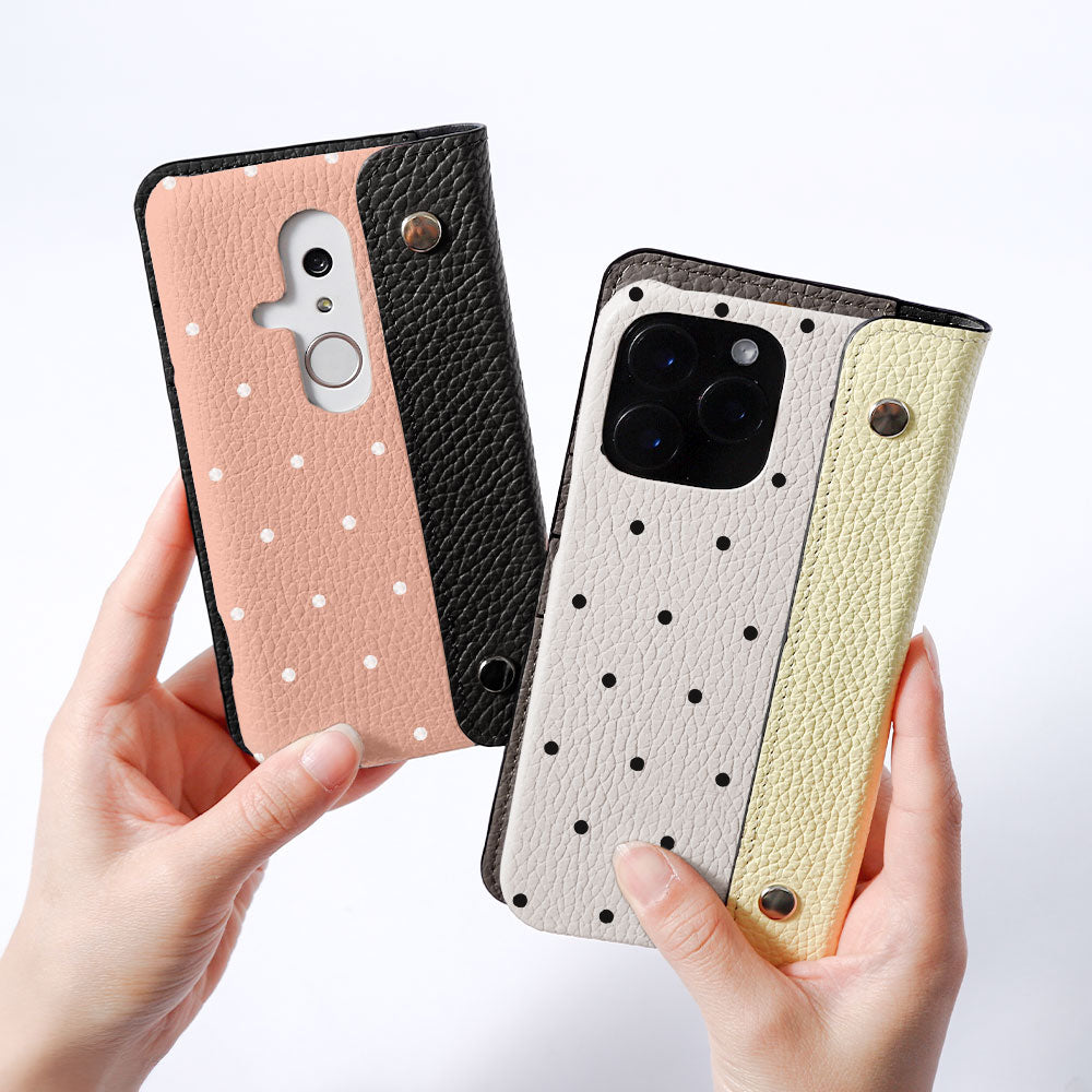 本革 イタリアンシュリンクレザー ハーフポケットカバー付き ドット柄 背面ケース Galaxyシリーズ