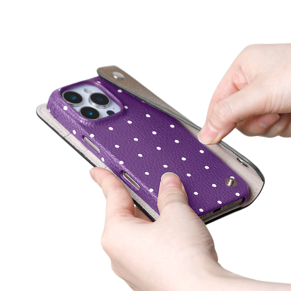 Genuine leather Italian shrink leather half pocket cover with dot pattern back case Google Pixel series