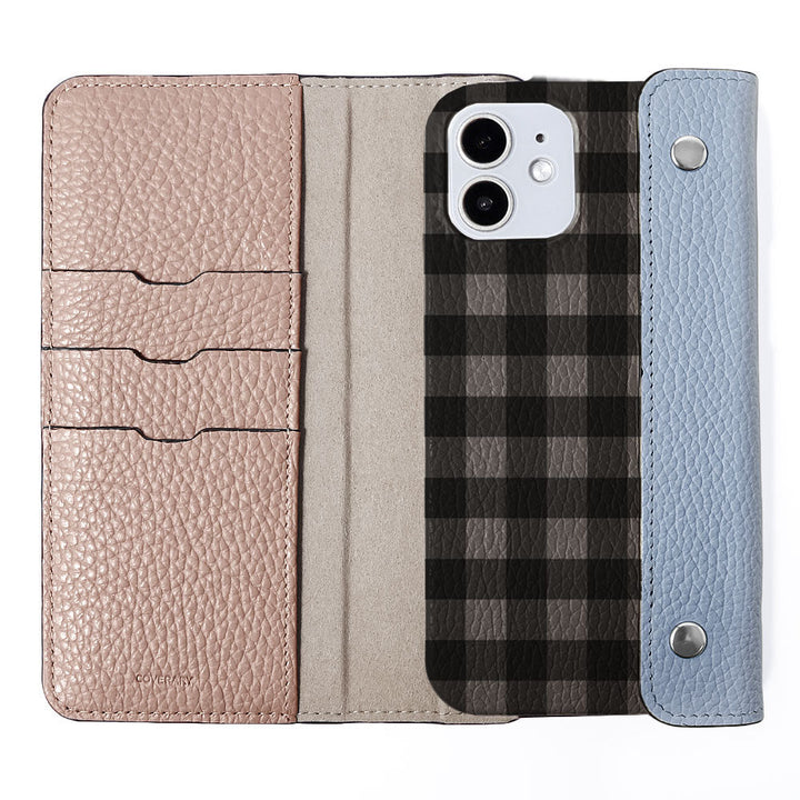 Genuine leather 32 colors Italian shrink leather with half pocket cover gingham check pattern back case Google Pixel series
