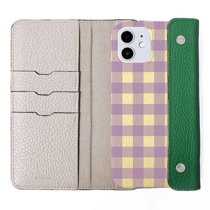 Genuine leather 32 colors Italian shrink leather with half pocket cover gingham check pattern back case Google Pixel series