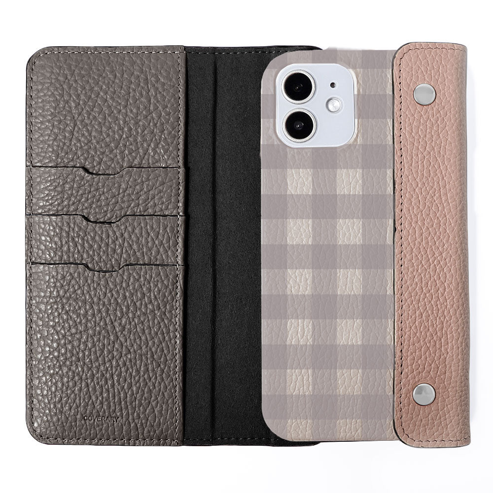 Genuine leather 32 colors Italian shrink leather with half pocket cover gingham check pattern back case AQUOS series