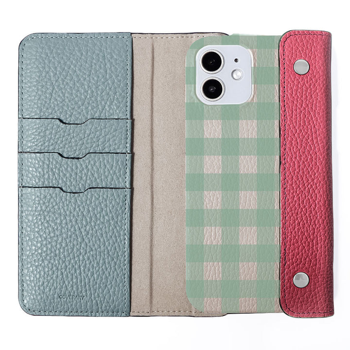 Genuine leather 32 colors Italian shrink leather with half pocket cover gingham check pattern back case Google Pixel series