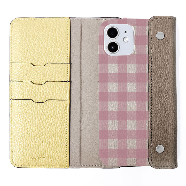 Genuine leather 32 colors Italian shrink leather with half pocket cover gingham check pattern back case AQUOS series