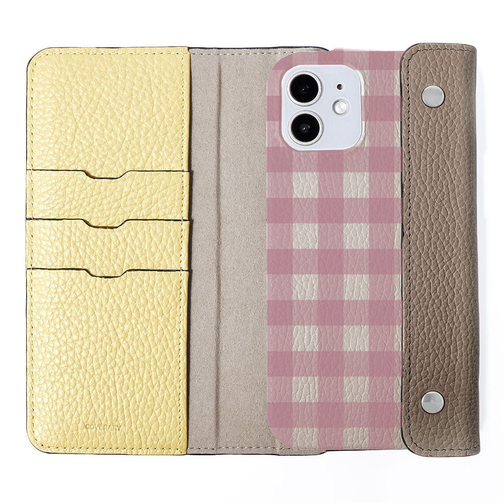 Genuine leather 32 colors Italian shrink leather with half pocket cover gingham check pattern back case Google Pixel series