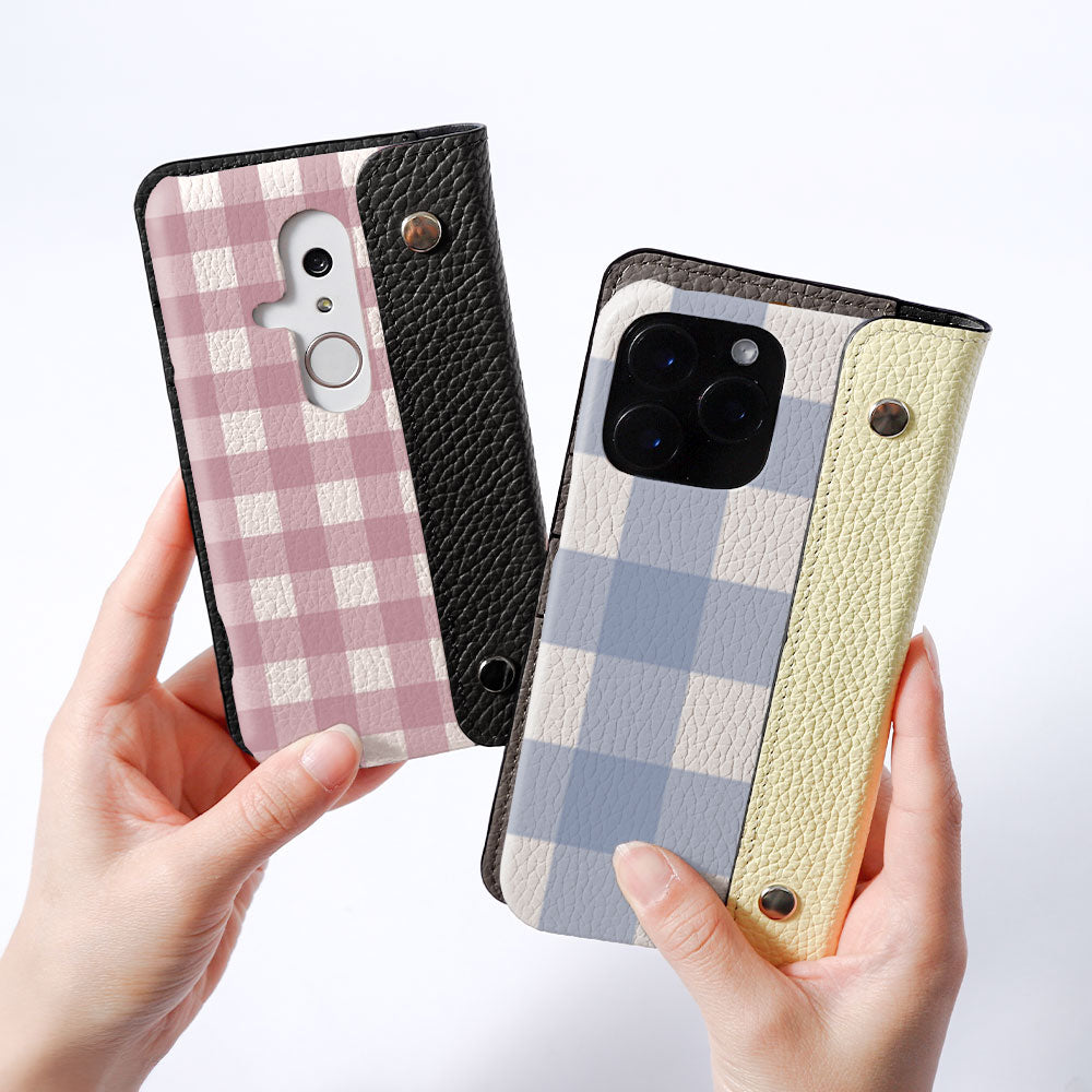 Genuine leather 32 colors Italian shrink leather with half pocket cover gingham check pattern back case Google Pixel series