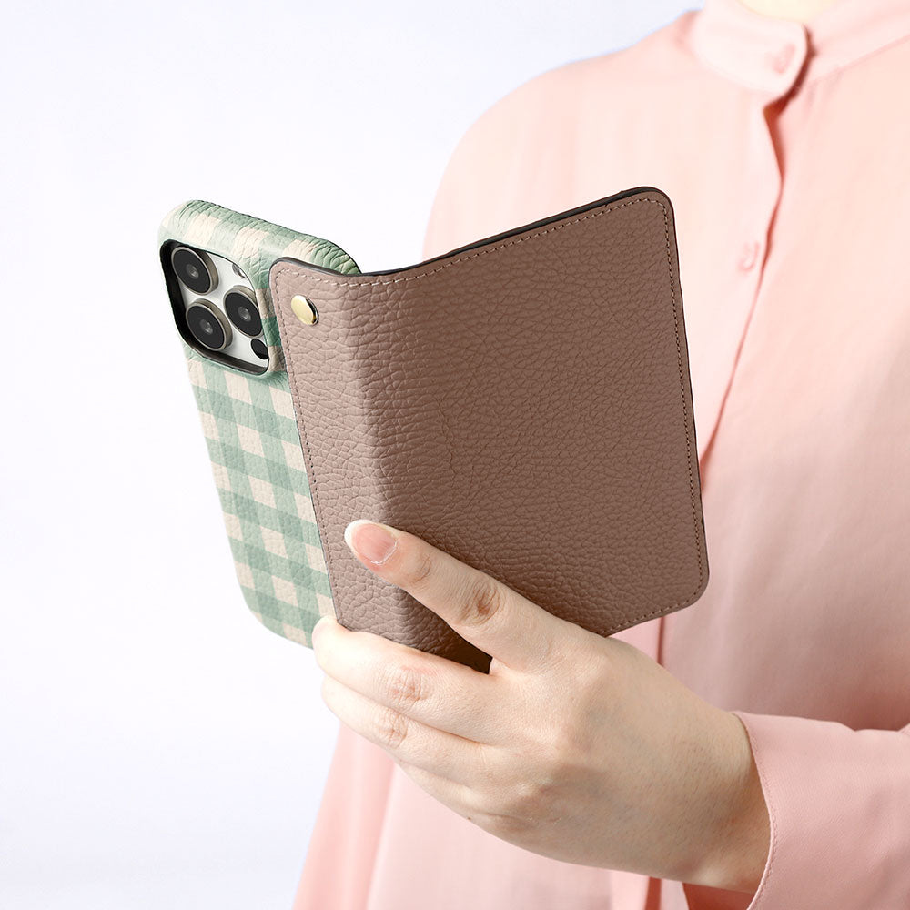 Genuine leather 32 colors Italian shrink leather with half pocket cover gingham check pattern back case Google Pixel series