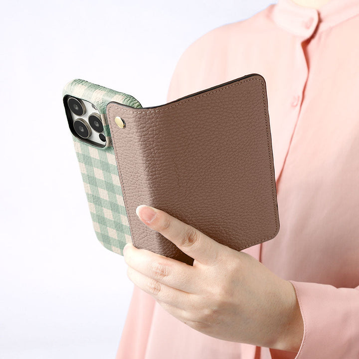 Genuine leather 32 colors Italian shrink leather with half pocket cover gingham check pattern back case AQUOS series