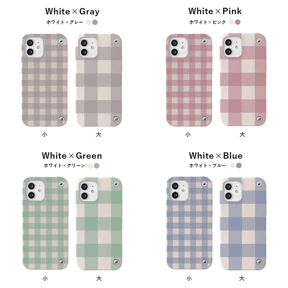 Cuir véritable 32 couleurs Cuir italien grainé avec demi-pochette motif vichy coque arrière