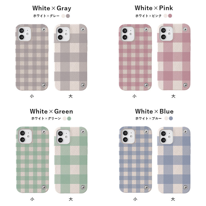 Cuir véritable 32 couleurs Cuir italien grainé avec demi-pochette motif vichy coque arrière