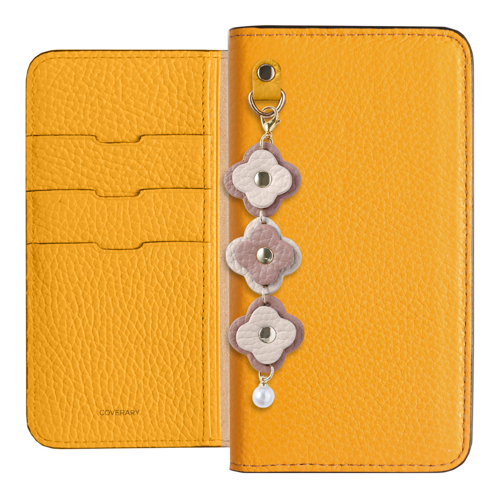 Cuir véritable 32 couleurs cuir italien grainé étui portefeuille à 3 breloques fleurs série AQUOS