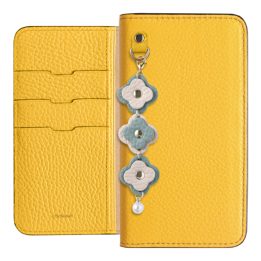 Cuir véritable 32 couleurs cuir italien grainé étui portefeuille à 3 breloques fleurs série AQUOS