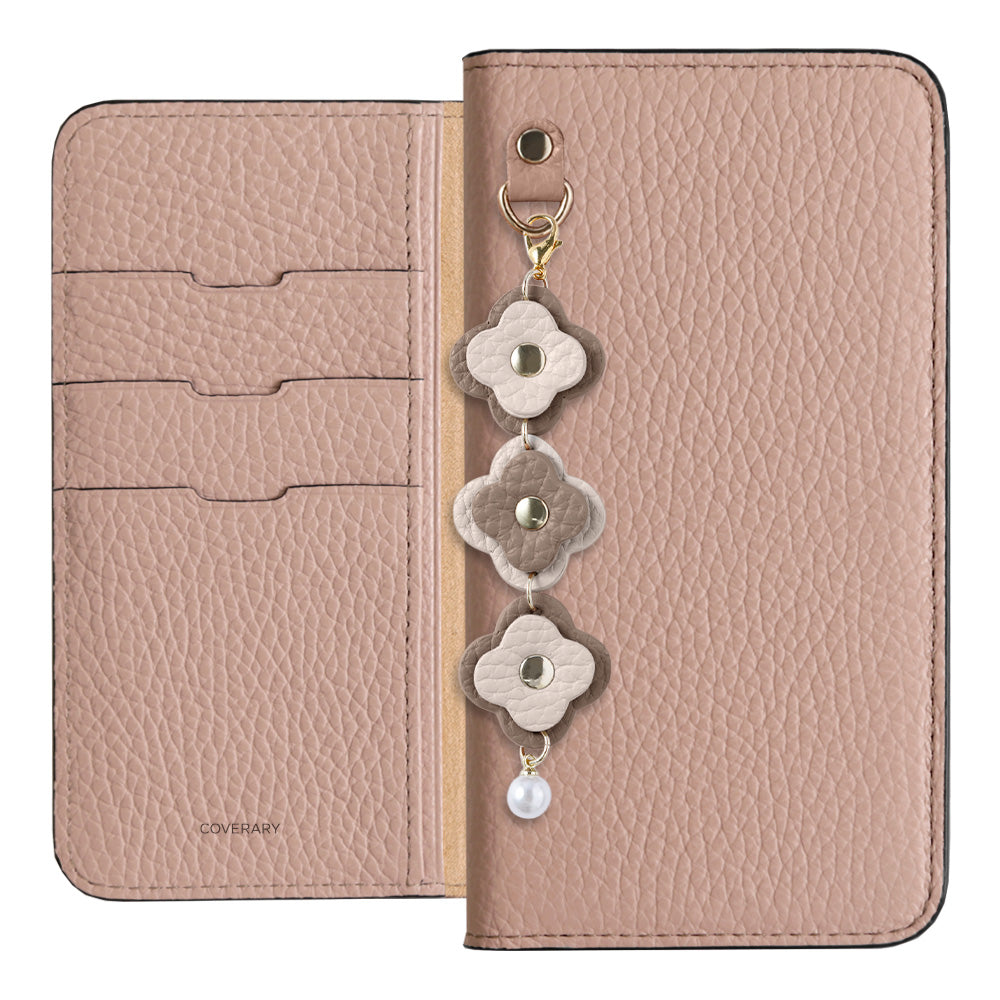 Cuir véritable 32 couleurs cuir italien grainé étui portefeuille à 3 breloques fleurs série AQUOS