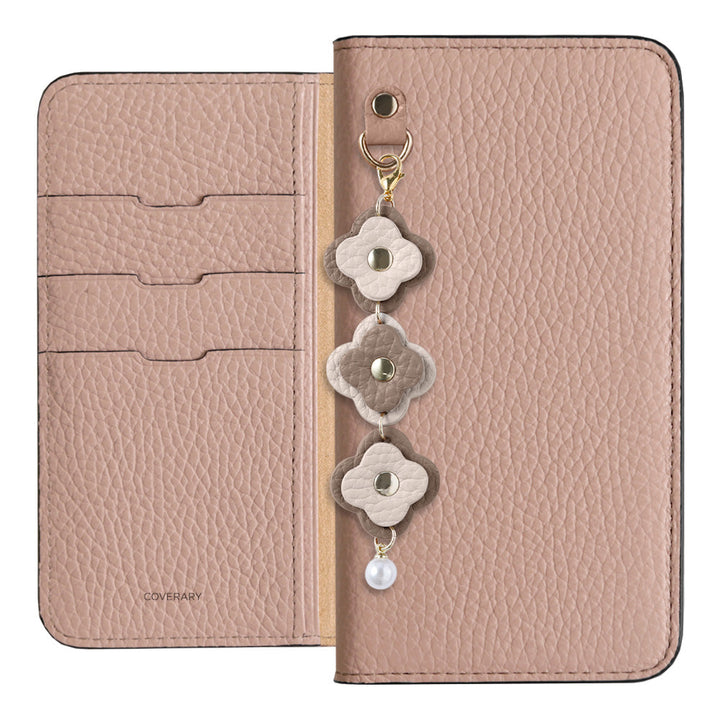 Cuir véritable 32 couleurs cuir italien grainé étui portefeuille à 3 breloques fleurs série AQUOS